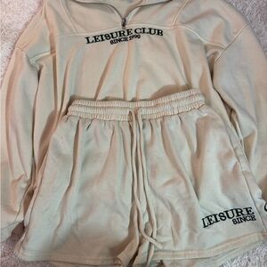 Beige Leisure Club Pullover and Shorts Set